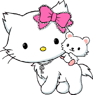Hello Kitty avec son ami l'hamster sur son dos