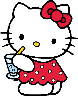 Hello Kitty boit un verre d'eau