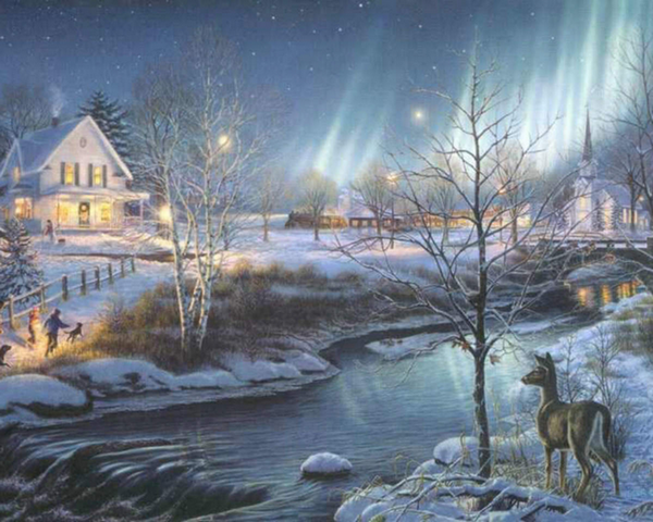 paysage d'hiver la nuit