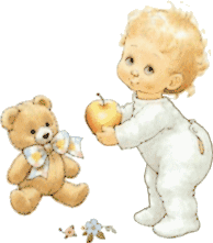 enfant qui mange une pomme avec son ours 12