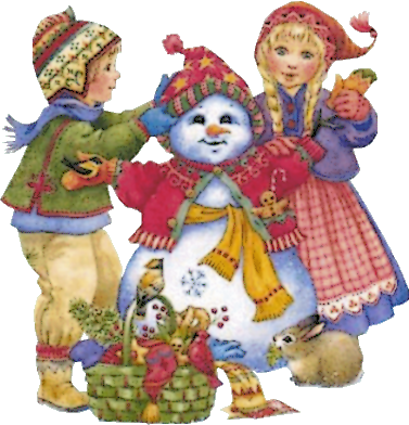 enfants avec un bonhomme de neige