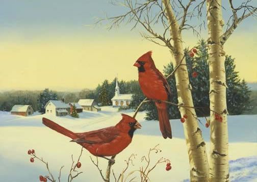oiseaux sur des branches en hiver