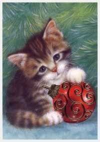 chat avec une boule de Noël