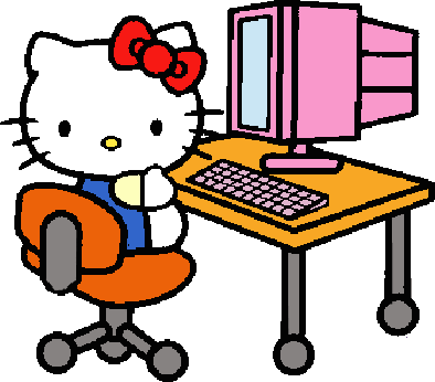 Hello Kitty avec son ordinateur