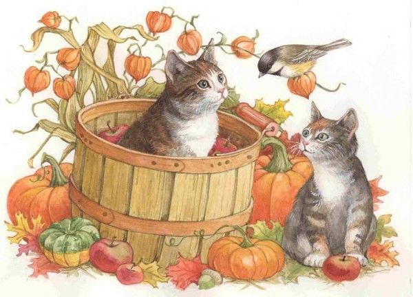 chats avec un oiseau en automne