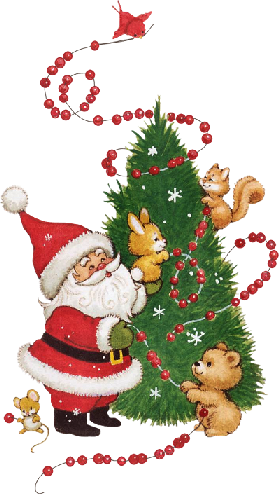 Père-Noël qui décore le sapin avec des animaux 53