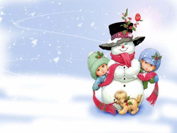 enfants avec un bonhomme de neige 34