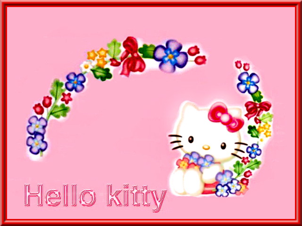 Hello Kitty avec des guirlandes de fleurs