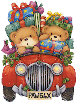 ours dans une voiture pleine de cadeaux