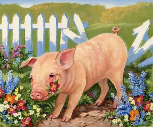 Cochon qui mange les fleurs