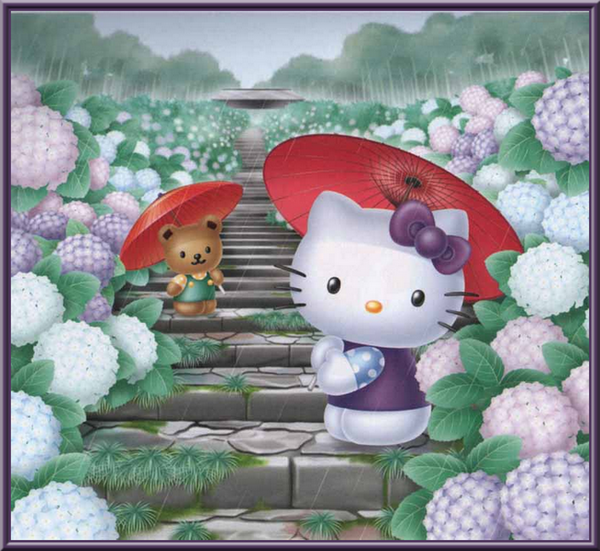 Hello Kitty avec un parapluie 