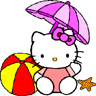 Hello Kitty à la plage sous un parasol