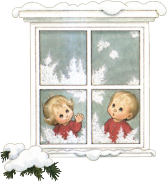 enfants à la fenêtre en hiver 80