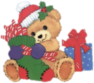 ours avec une chaussette remplit de cadeaux