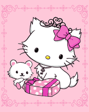 Hello Kitty devant un cadeau avec son hamster