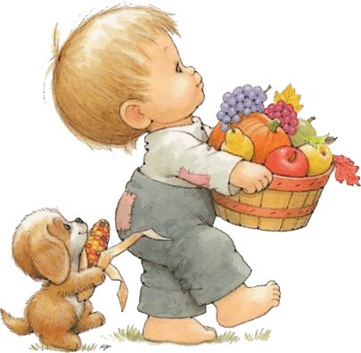 enfant avec une corbeille de fruits d'automne