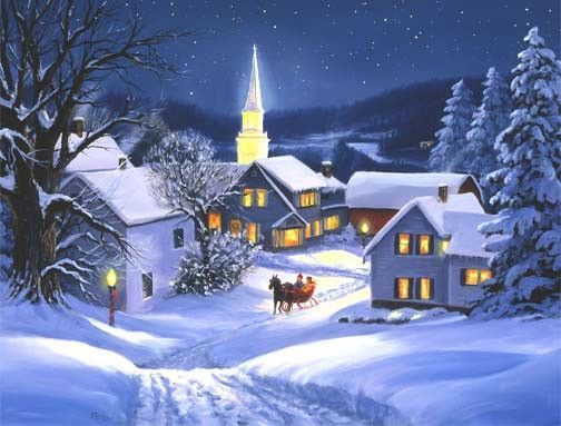 Petit village en hiver la nuit